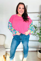 Haptics Pink & Floral Bubble Sleeve French Terry Pullover