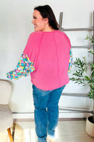 Haptics Pink & Floral Bubble Sleeve French Terry Pullover