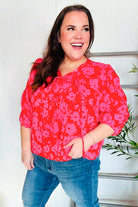 Haptics Red & Pink Ribbon Bow Detail Floral Woven Blouse Shirts & Tops