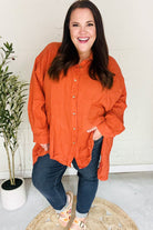 Haptics Everyday Rust Button Down Sharkbite Cotton Slub Tunic Top Haptics