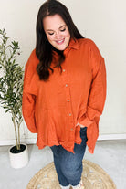 Haptics Everyday Rust Button Down Sharkbite Cotton Slub Tunic Top Haptics