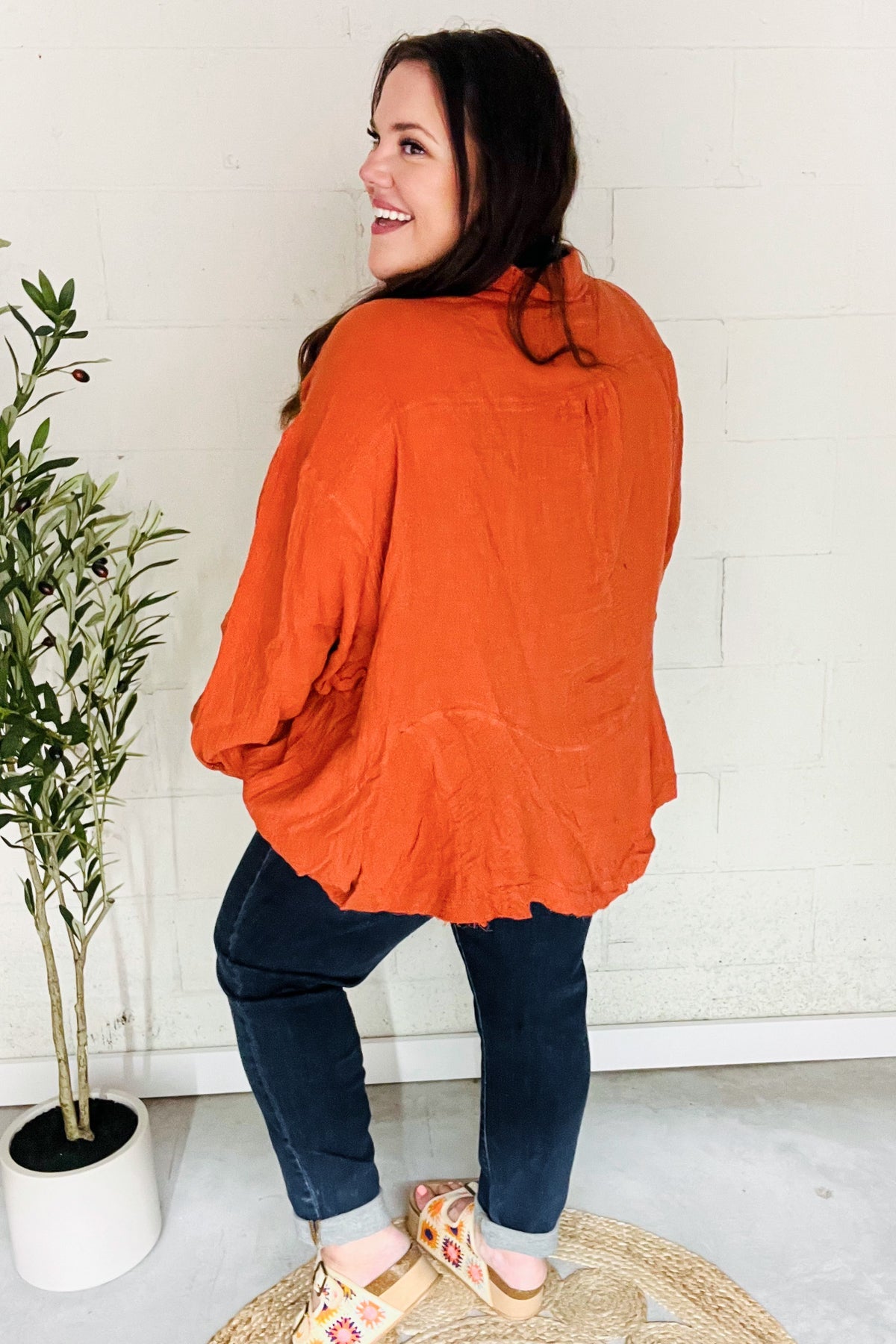Haptics Everyday Rust Button Down Sharkbite Cotton Tunic Top 2024 Blow-Out Sale