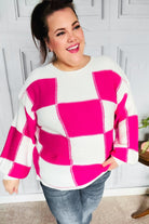 Haptics Tried & True Fuchsia Checkered Oversized Knit Sweater Final Sale Haptics