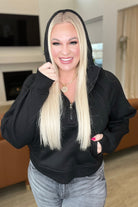 Half Zip Cropped Hoodie in Black Tops