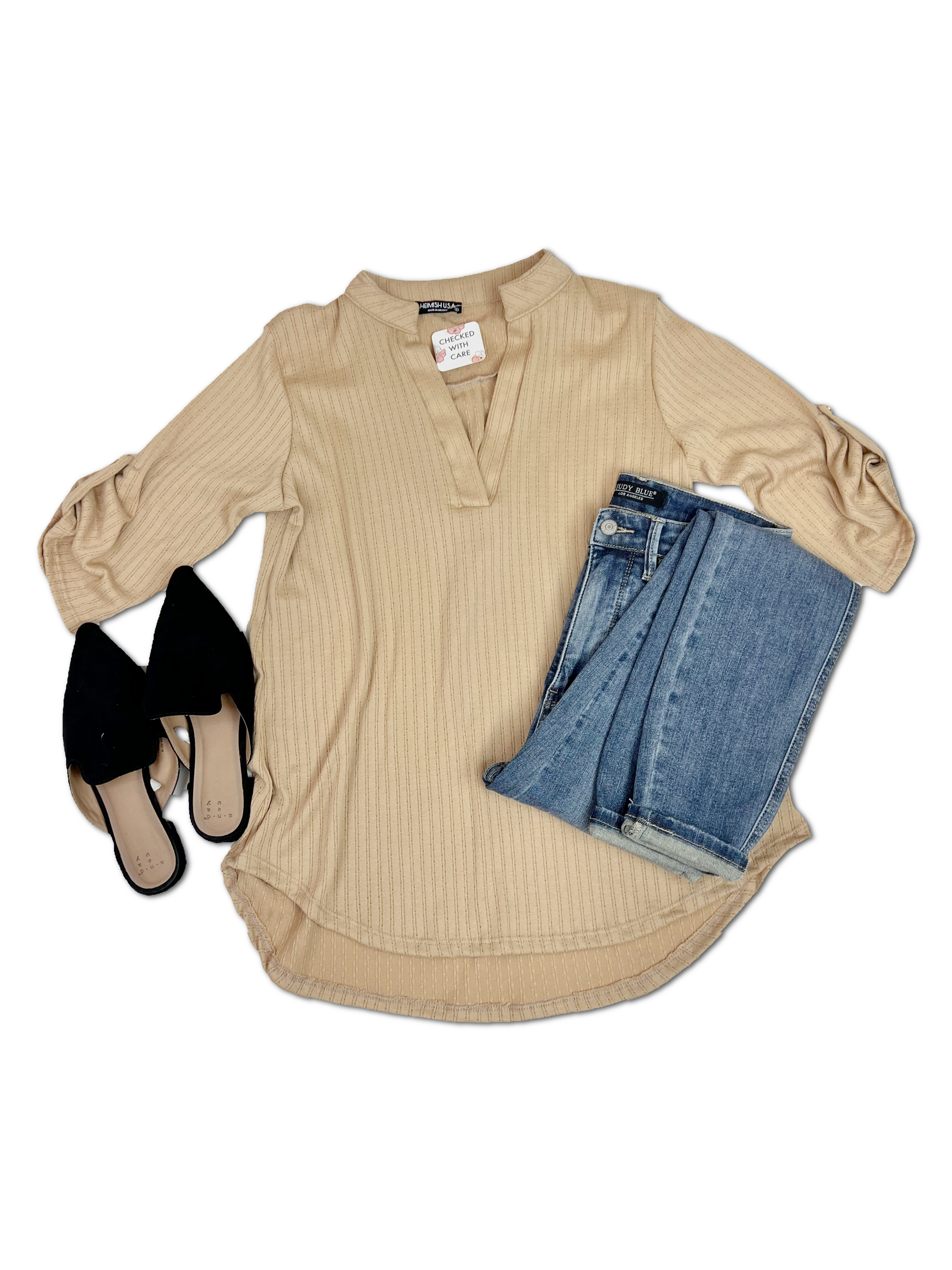 Heimish Days Like This Taupe Gabby Blouse Shirts & Tops