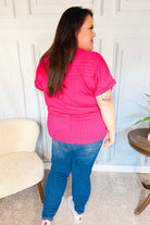 Haptics Be Your Best Fuchsia Cable Knit Dolman Short Sleeve Sweater Top Haptics