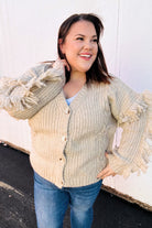 Haptics Oversized Oatmeal V Neck Fringe Chunky Cable Cardigan Sweater Haptics