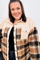 Haptics Taupe Corduroy & Plaid Sherpa Button Jacket Haptics