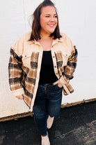 Haptics Taupe Corduroy & Plaid Sherpa Button Jacket Haptics