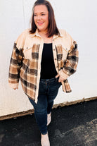 Haptics Taupe Corduroy & Plaid Sherpa Button Jacket Haptics