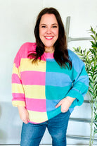 Haptics Blush & Blue Stripe Color Block Knit Sweater