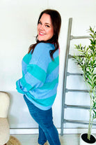 Haptics Blush & Blue Stripe Color Block Knit Sweater