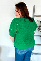 Haptics Embroidered Crochet Knitted Textured Short Sleeve Sweater