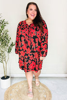 Haptics Boldly You Rust & Black Floral Print Front Tie Dress Final Sale