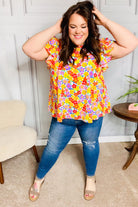 Haptics Flower Power Ivory & Red Floral Mock Neck Flutter Sleeve Top Final Sale