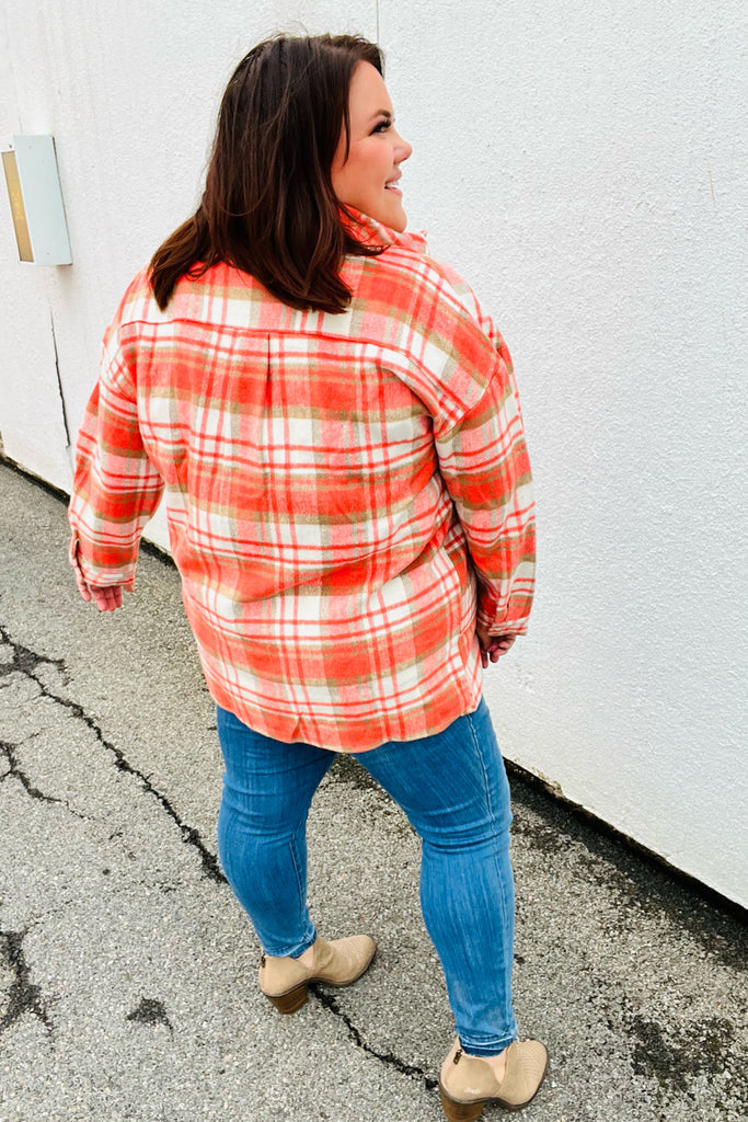 Haptics Layer Up Orange Plaid Flannel Button Down Shacket Haptics