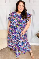 Haptics Just A Dream Navy Floral Smocked Ruffle Sleeve Maxi Dress Haptics