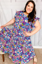 Haptics Just A Dream Navy Floral Smocked Ruffle Sleeve Maxi Dress