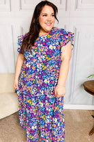 Haptics Just A Dream Navy Floral Smocked Ruffle Sleeve Maxi Dress