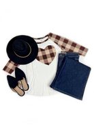 Heimish Ivory & Tan Heart of Plaid Raglan Shirts & Tops