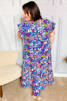 Haptics Just A Dream Navy Floral Smocked Ruffle Sleeve Maxi Dress Haptics