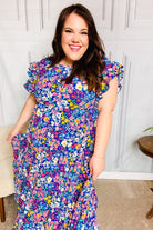 Haptics Just A Dream Navy Floral Smocked Ruffle Sleeve Maxi Dress