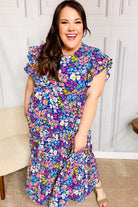 Haptics Just A Dream Navy Floral Smocked Ruffle Sleeve Maxi Dress