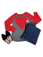 Heimish Red & Gray Love Big Heart Pullover Top Shirts