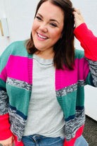 Haptics Magenta & Hunter Green Two Tone Cardigan Haptics