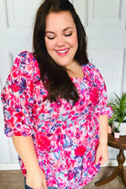 Haptics Feeling Femmi Pink & Fuchsia Floral Peplum Woven Top Final Sale