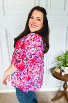 Haptics Feeling Femmi Pink & Fuchsia Floral Peplum Woven Top Final Sale