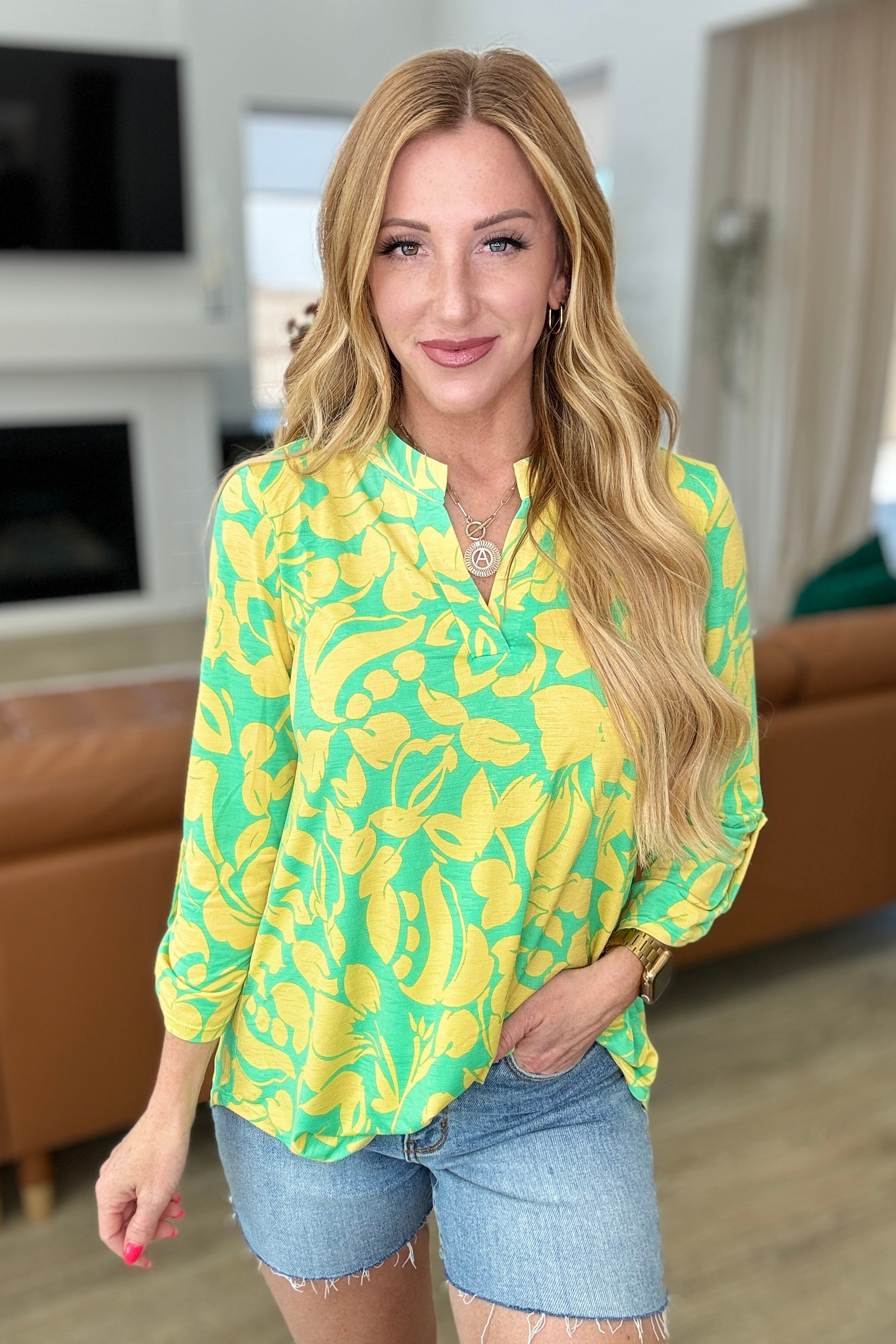 Dear Scarlett Lizzy Top in Kelly Green and Yellow Floral Ave Shops