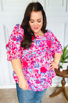 Haptics Feeling Femmi Pink & Fuchsia Floral Peplum Woven Top Final Sale