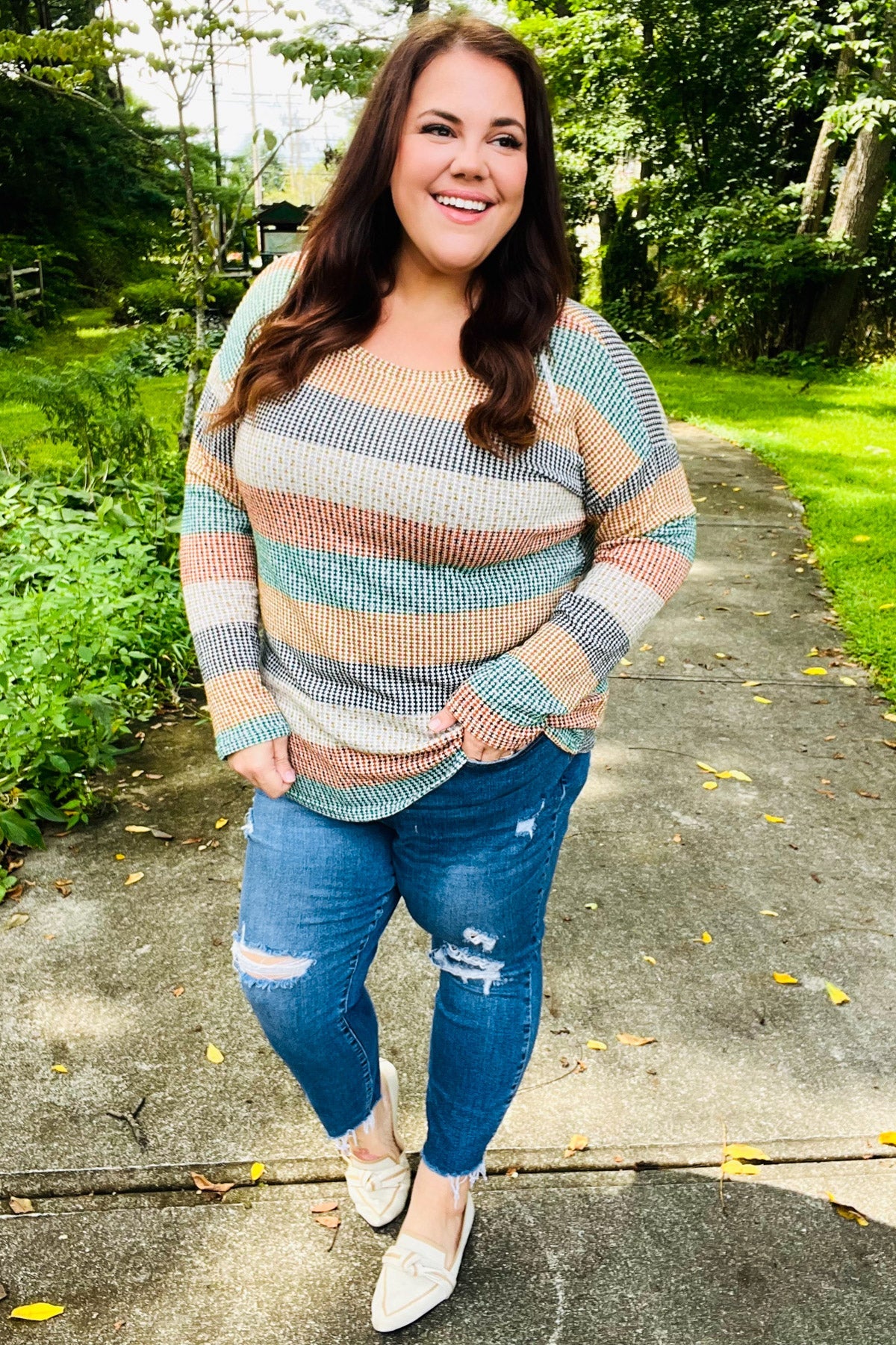 Haptics Hunter Green Stripe Vintage Two Tone Top