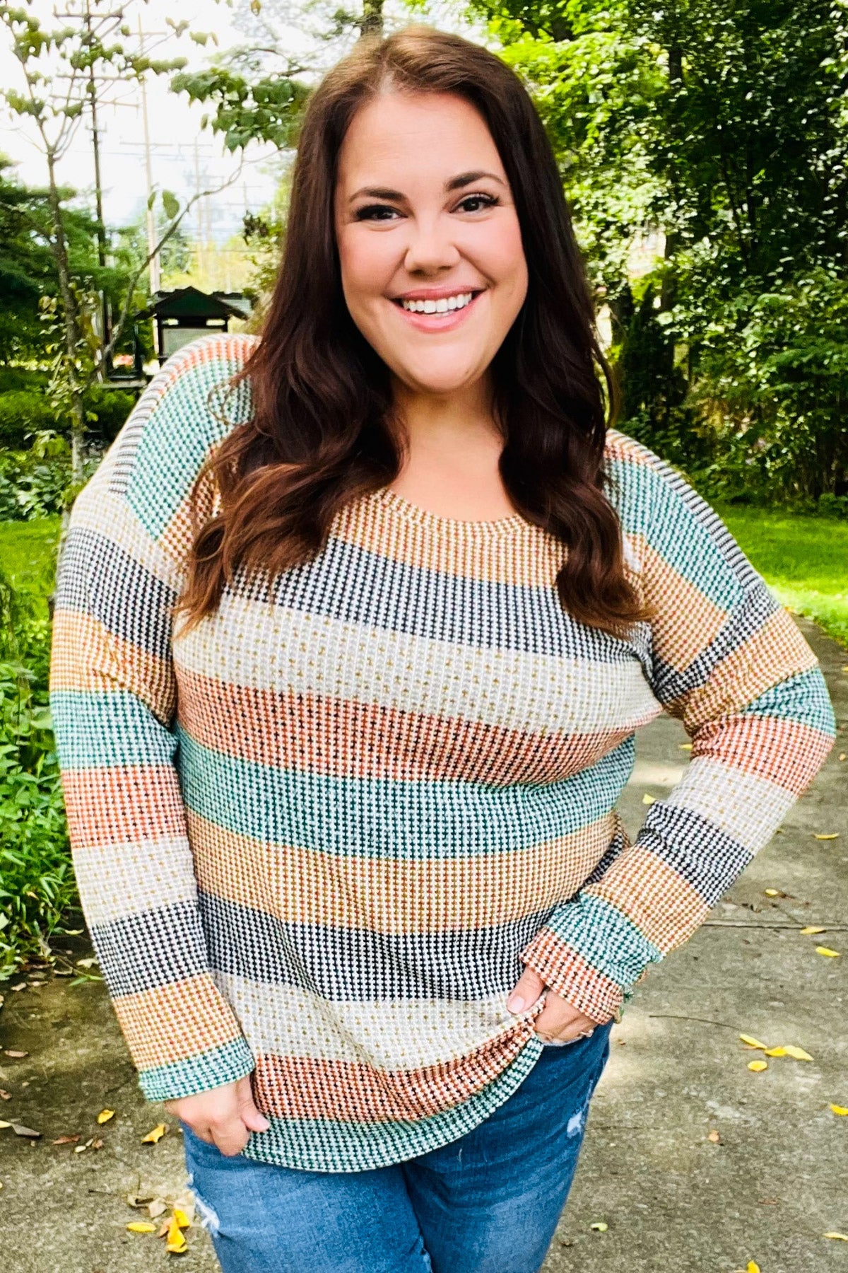 Haptics Hunter Green Stripe Vintage Two Tone Top