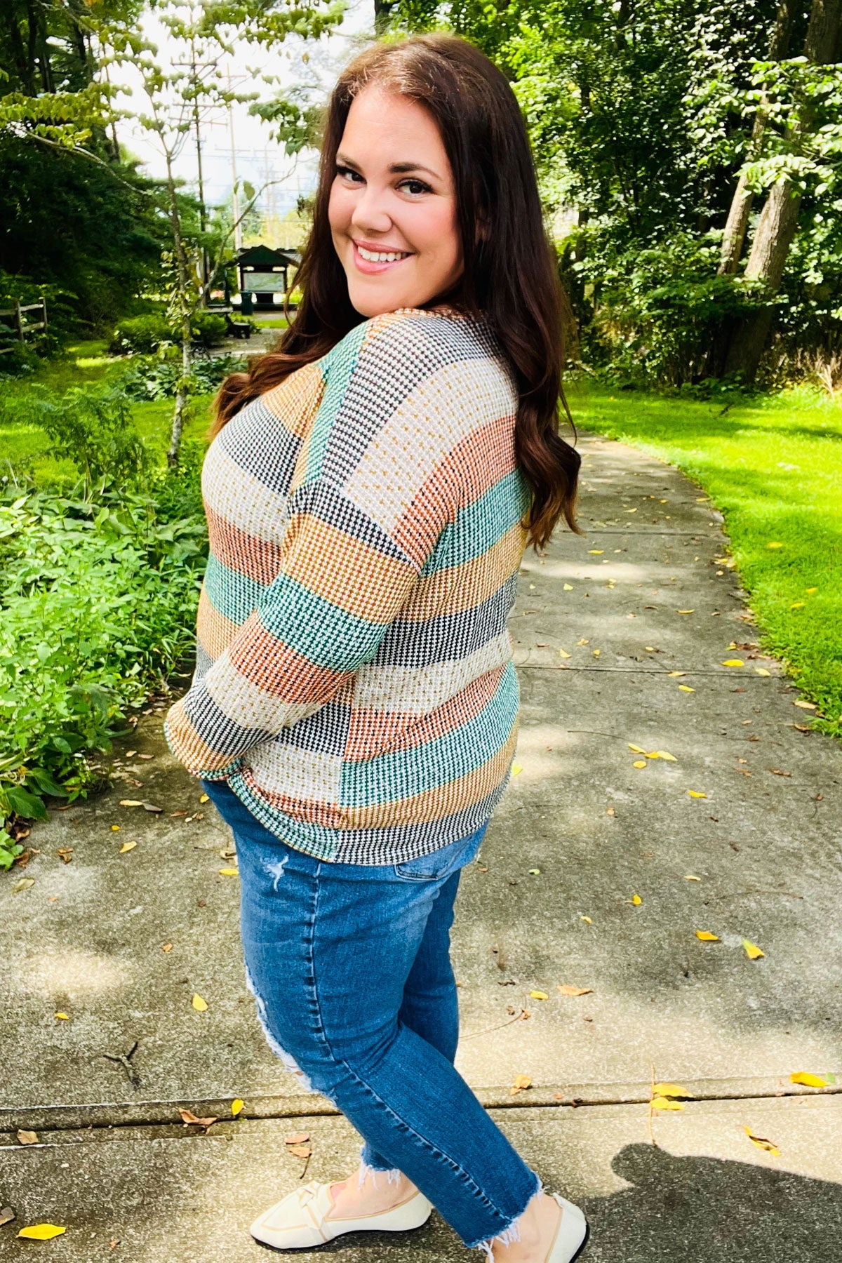 Haptics Hunter Green Stripe Vintage Two Tone Top