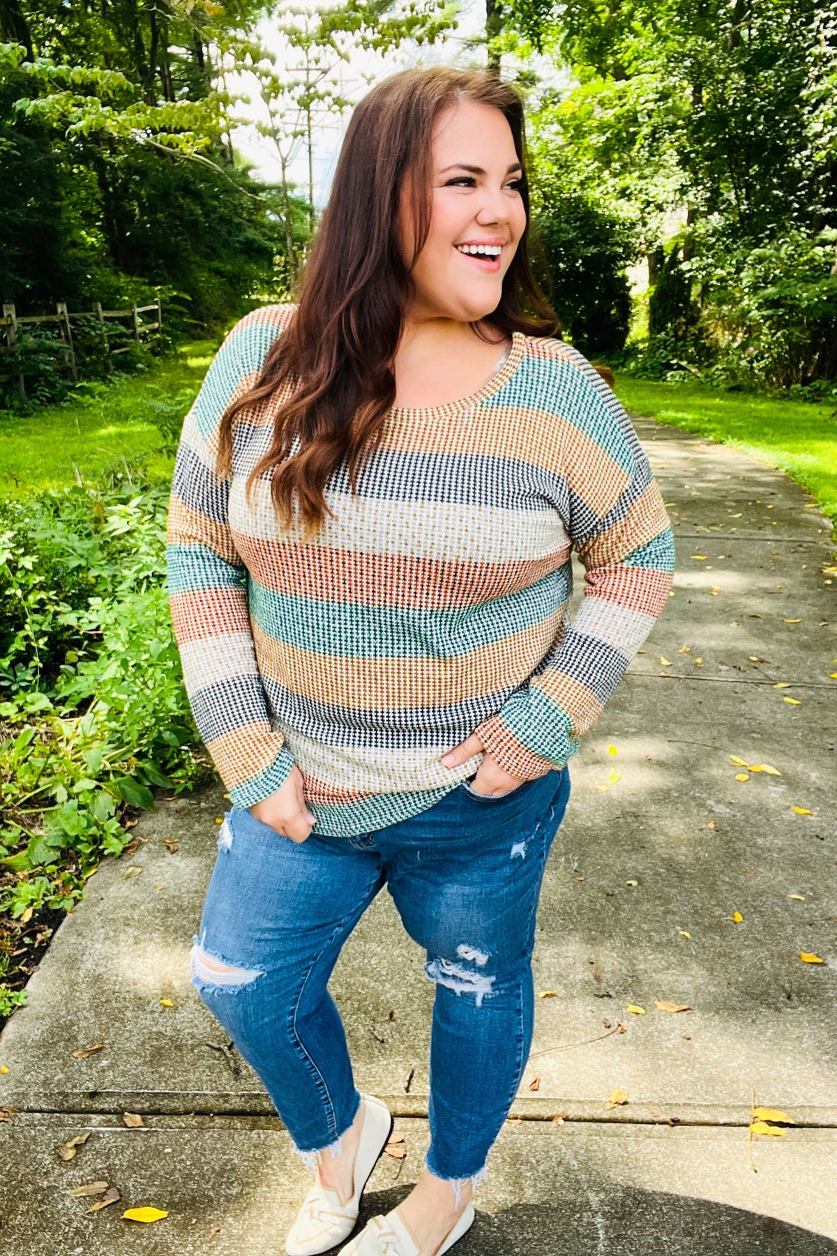 Haptics Hunter Green Stripe Vintage Two Tone Top
