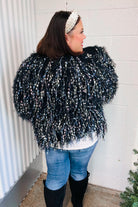 Haptics Dazzling Black & Multicolor Fuzzy Fringe Knit Cardigan Haptics