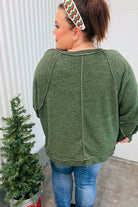 Haptics Olive Two Tone Knit Notched Raglan Top Final Sale Haptics