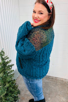 Haptics Teal Sequin & High Neck Sherpa Half Zip Pullover Sweater Sweater