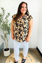 Haptics You Got This Black Paisley Print V Neck Flutter Sleeve Top 2024 Summer Blow Out Sale