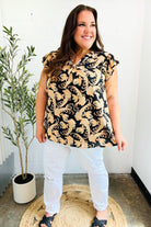 Haptics You Got This Black Paisley Print V Neck Flutter Sleeve Top 2024 Summer Blow Out Sale