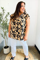 Haptics You Got This Black Paisley Print V Neck Flutter Sleeve Top 2024 Summer Blow Out Sale