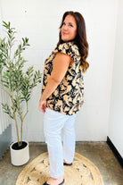 Haptics You Got This Black Paisley Print V Neck Flutter Sleeve Top 2024 Summer Blow Out Sale