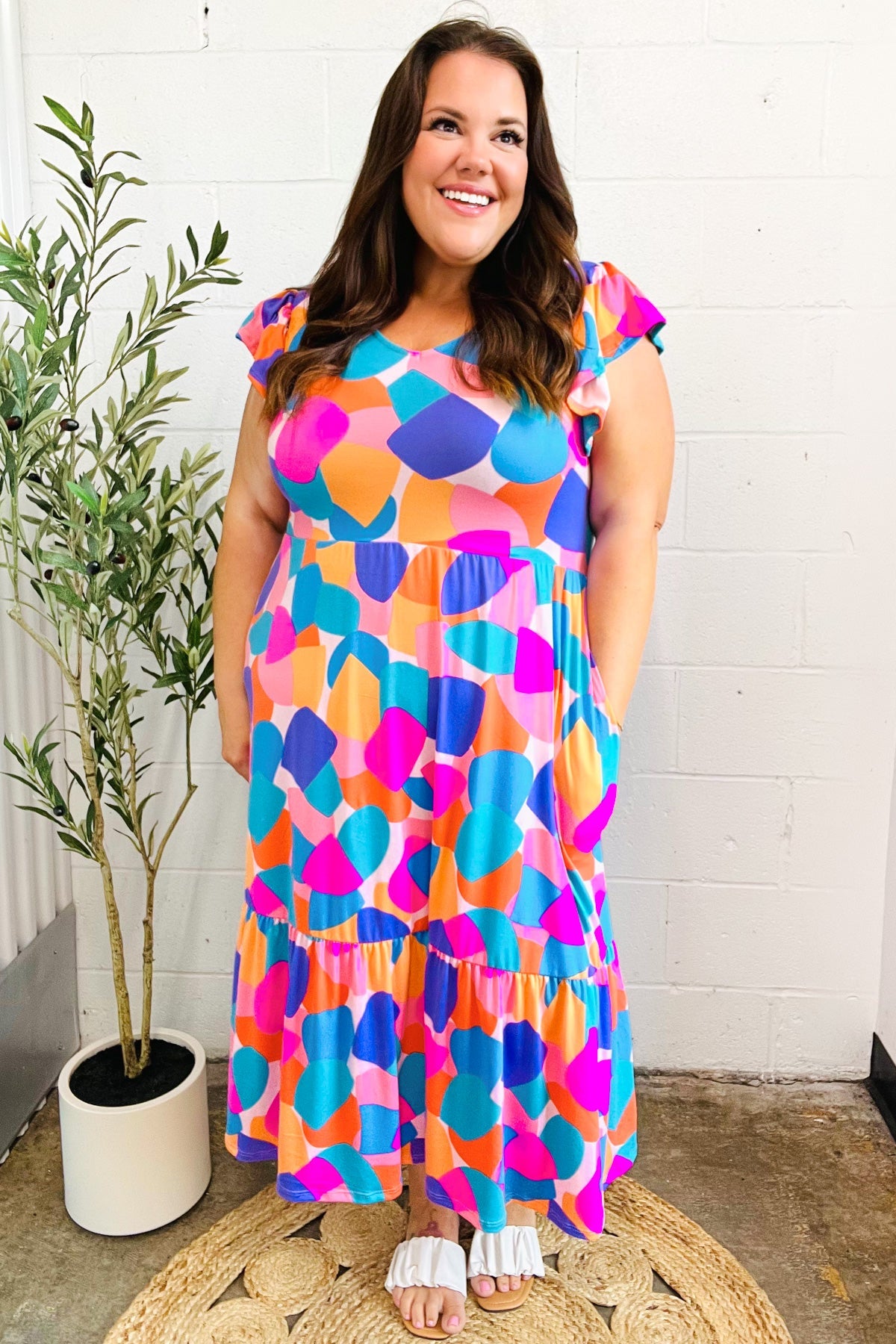 Haptics Bold & Beautiful Multicolor Abstract Floral Fit & Flare Midi Dress Haptics