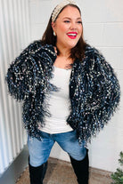 Haptics Dazzling Black & Multicolor Fuzzy Fringe Knit Cardigan Haptics