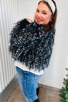 Haptics Dazzling Black & Multicolor Fuzzy Fringe Knit Cardigan Haptics