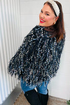 Haptics Dazzling Black & Multicolor Fuzzy Fringe Knit Cardigan Haptics