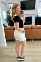 Judy Blue Anna High Rise Garment Dyed Cutoff Shortalls in Ecru Denim