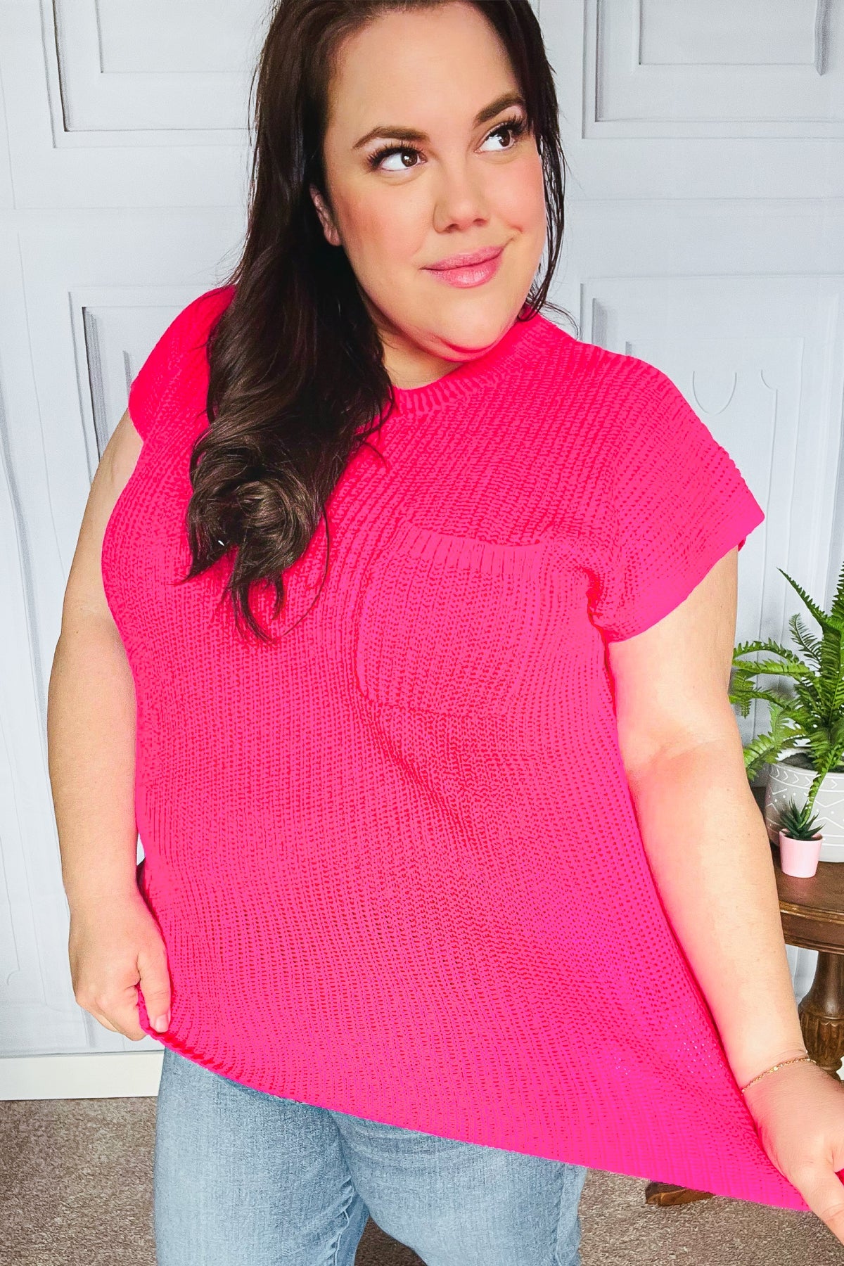 Haptics Best In Bold Hot Pink Dolman Ribbed Knit Sweater Top Final Sale 2024 Summer Blow Out Sale